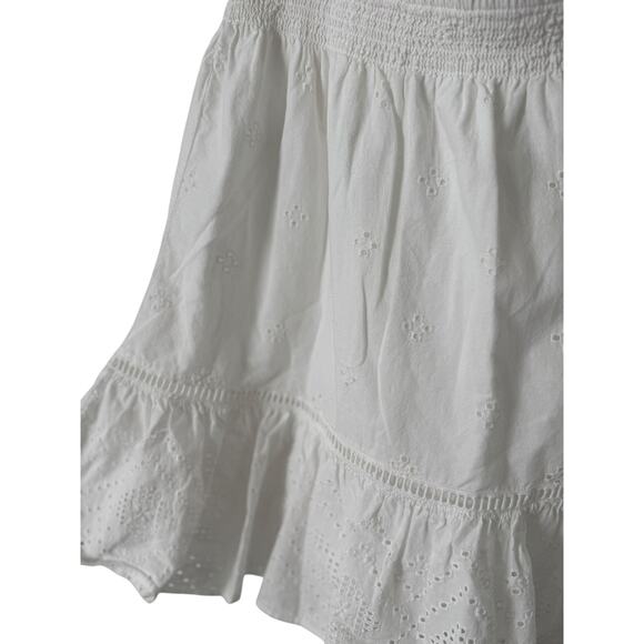 Madewell White Eyelet Knee Length 100% Cotton Skirt Elastic Waist Medium - Picture 3 of 4